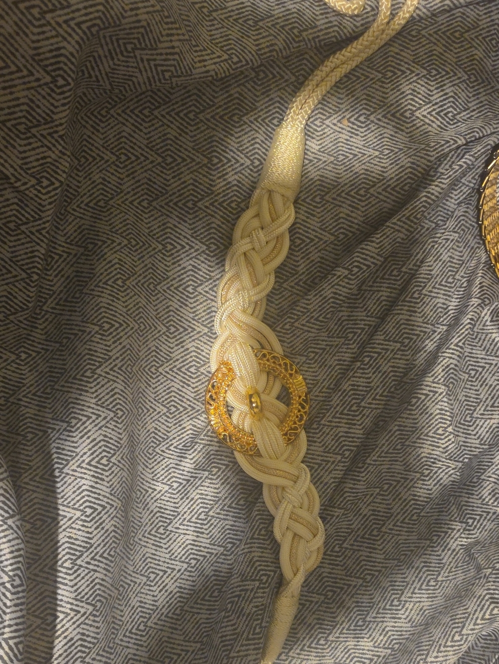 Braided Cream Rope Belt with Gold Accent